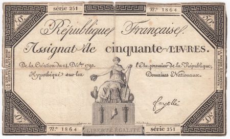 France 50 Livres France assise - 14-12-1792 - Sign. Fayolle - TB