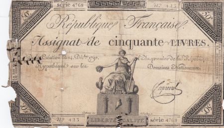 France 50 Livres France assise - 14-12-1792 - Sign. Fiquenel