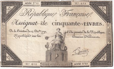 France 50 Livres France assise - 14-12-1792 - Sign. Gaillet - TTB