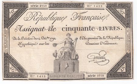 France 50 Livres France assise - 14-12-1792 - Sign. Goutallier - TB+