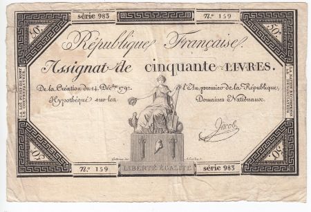 France 50 Livres France assise - 14-12-1792 - Sign. Jacob - TB+