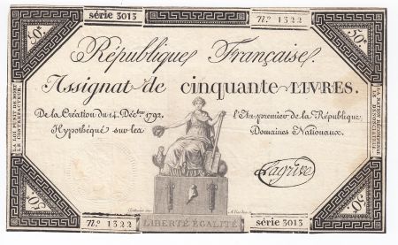 France 50 Livres France assise - 14-12-1792 - Sign. Lagrive - TTB