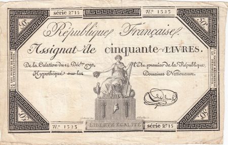 France 50 Livres France assise - 14-12-1792 - Sign. Le Brun - TTB