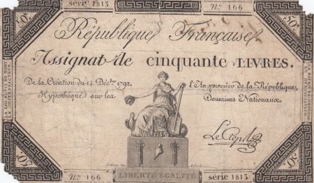 France 50 Livres France assise - 14-12-1792 - Sign. Le Creps