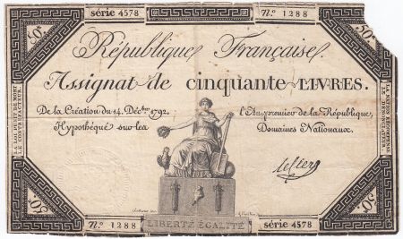 France 50 Livres France assise - 14-12-1792 - Sign. Leclerc - PTB