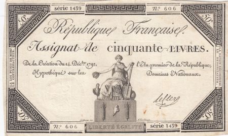 France 50 Livres France assise - 14-12-1792 - Sign. Leclerc