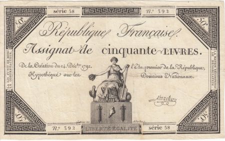 France 50 Livres France assise - 14-12-1792 - Sign. Linreler