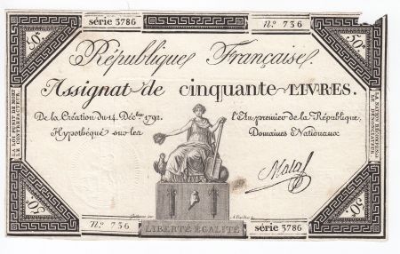 France 50 Livres France assise - 14-12-1792 - Sign. Mala - TB+