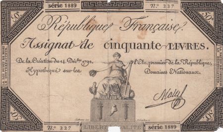 France 50 Livres France assise - 14-12-1792 - Sign. Mala