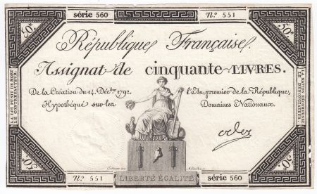 France 50 Livres France assise - 14-12-1792 - Sign. Oder - SUP