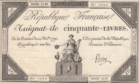 France 50 Livres France assise - 14-12-1792 - Sign. Pardon