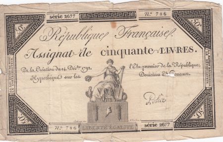 France 50 Livres France assise - 14-12-1792 - Sign. Police