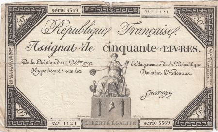 France 50 Livres France assise - 14-12-1792 - Sign. Sauvage