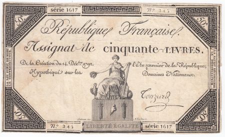 France 50 Livres France assise - 14-12-1792 - Sign. Touzard - TB+