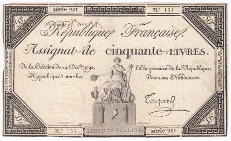 France 50 Livres France assise - 14-12-1792 - Sign. Touzard - TTB