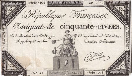 France 50 Livres France assise (14-12-1792) - Sign. Dubois