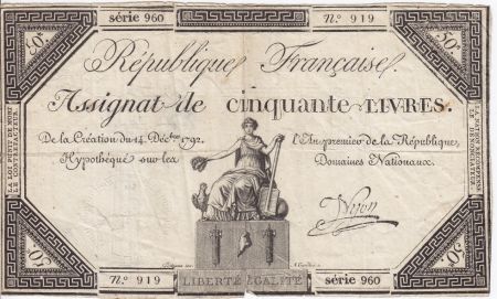 France 50 Livres France assise (14-12-1792) - Sign. Nyon