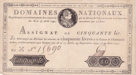 France 50 Livres Louis XVI - 19-06-1791 - Sign.. Darnaud