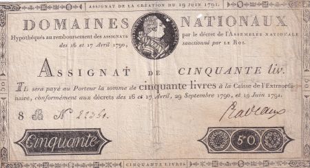 France 50 Livres Louis XVI - 19-06-1791 - Sign.. Pradeaux