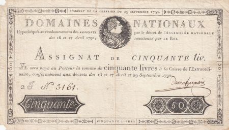 France 50 Livres Louis XVI - 29-09-1790 Série 2J - Sign. Duneuf-Germain - PTTB