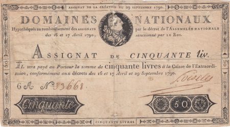 France 50 Livres Louis XVI - 29-09-1790 Série 6A - Sign. Loiselet - B+