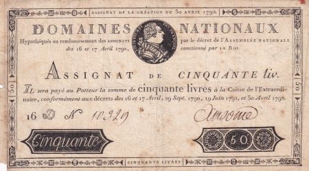 France 50 Livres Louis XVI - 30-04-1792 - Série 16 D - Sign. Ansoine