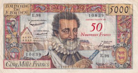 France 50 NF sur 5000 Francs - Henri IV - 05-03-1959 - Série E.98 - F.54.02
