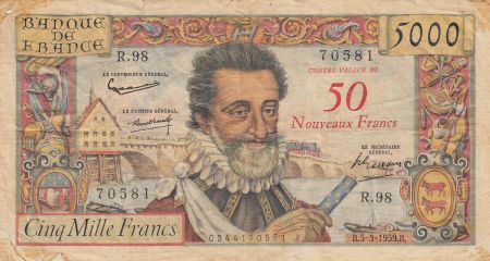 France 50 NF sur 5000 Francs Henri IV - 05-03-1958 Série R.98