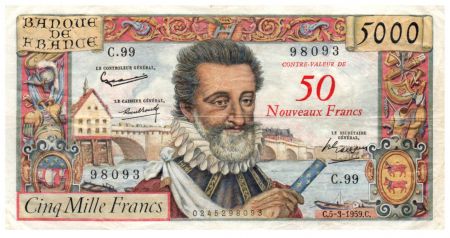 France 50 NF sur 5000 Francs Henri IV - 05-03-1959  - Série C.99 - TTB