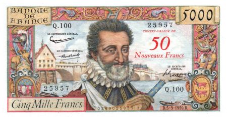 France 50 NF sur 5000 Francs Henri IV - 05-03-1959  - Série Q.100 - TTB