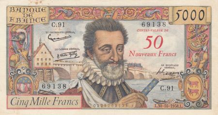France 50 NF sur 5000 Francs Henri IV - 30-10-1958  - TTB