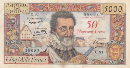 France 50 NF sur 5000 Francs sur 5000 Francs, Henri IV - C.91 - 30-10-1958