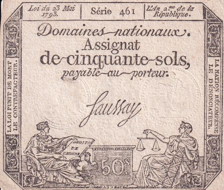 France 50 Sols - Liberté et Justice (23-05-1793) - Sign. Saussay