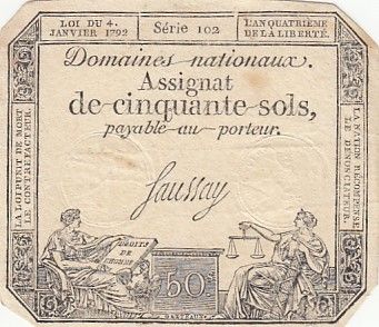 France 50 Sols Liberté et Justice (04-01-1792) - Sign. Saussay - Série 102