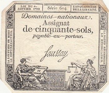 France 50 Sols Liberté et Justice (04-01-1792) - Sign. Saussay - Série 604