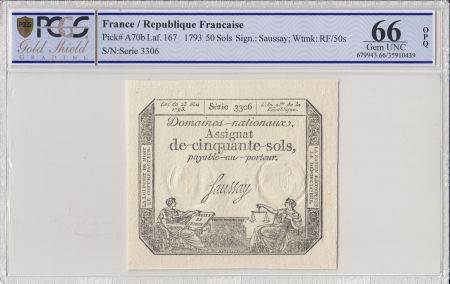 France 50 Sols Liberté et Justice (23-05-1793) - PCGS 66 OPQ