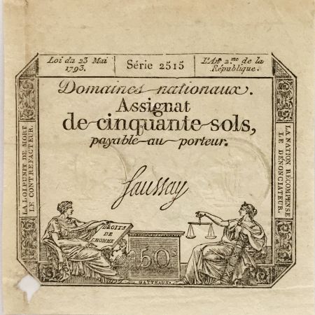 France 50 Sols Liberté et Justice (23-05-1793) - Sign. Saussay - Série 2515 - PTTB