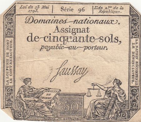 France 50 Sols Liberté et Justice (23-05-1793) - Sign. Saussay - Série 96