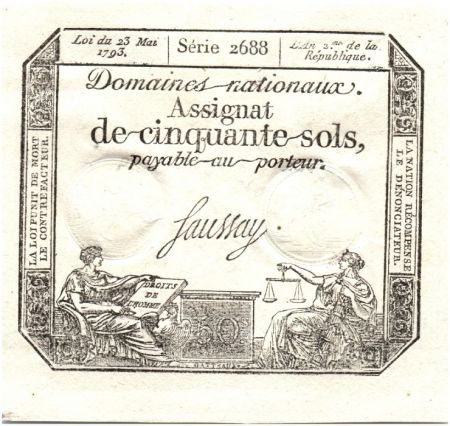 France 50 Sols Liberté et Justice (23-05-1793) - Sign. Saussay