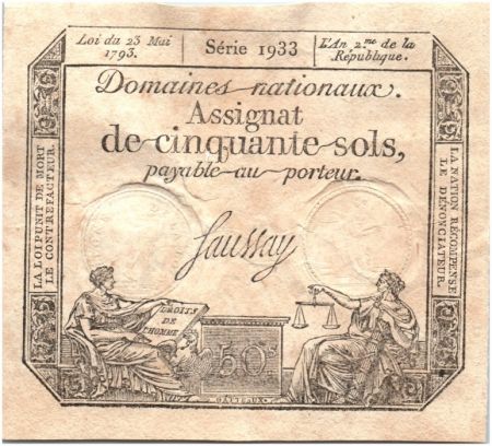 France 50 Sols Liberté et Justice (23-05-1793) - Sign. Saussay