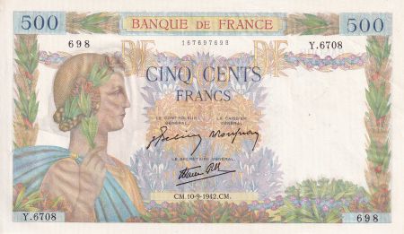 France 500 Francs - La Paix - 10-09-1942 - Série Y.6708 - P.SPL - F.32.40