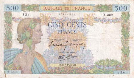 France 500 Francs - La Paix - 16-05-1940 - Série Y.392 - F.32.02