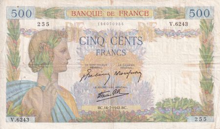 France 500 Francs - La Paix - 16-07-1942 - Série V.6243 - F.32.37