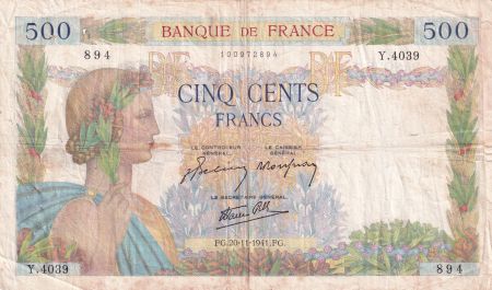 France 500 Francs - La Paix - 20-11-1941 - Série Y.4039