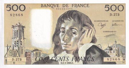 France 500 Francs - Pascal - 03-03-1988 - Série D.273 - F.71.38