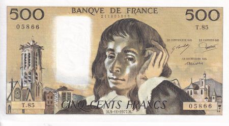 France 500 Francs - Pascal - 03-11-1977 - Série T.85 - F.71.17