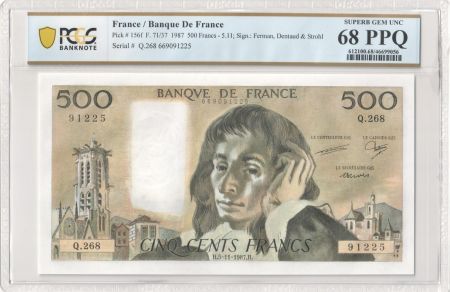 France 500 Francs - Pascal - 05-11-1987 - Série Q.268 - PCGS 68 PPQ