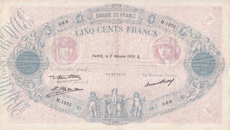 France 500 Francs - Rose et Bleu - 02-10-1930 - Série H.1375 - F.30.33