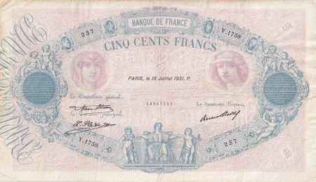 France 500 Francs - Rose et Bleu - 16-07-1931 - Série Y.1758 - F.30.34