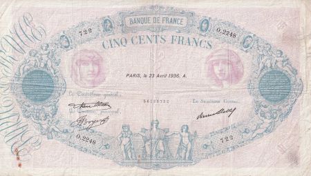 France 500 Francs - Rose et Bleu - 23-04-1936 - Série O.2248 - F.30.37
